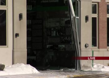 Truck drives through Associated Bank in Wausau